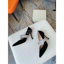 Jimmy Choo Velvet Leather Diamond Buckle Pointed High Heels For Women Black