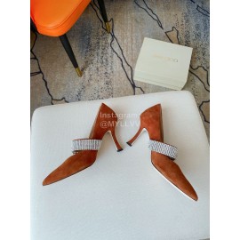 Jimmy Choo Velvet Leather Diamond Buckle Pointed High Heels For Women Brown