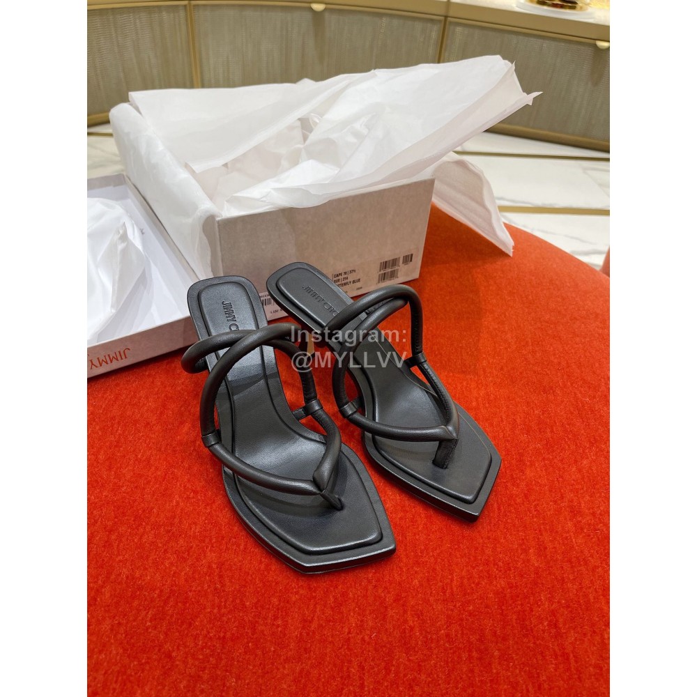 Jimmy Choo Fashion Sheepskin High Heeled Flip Flops For Women Black