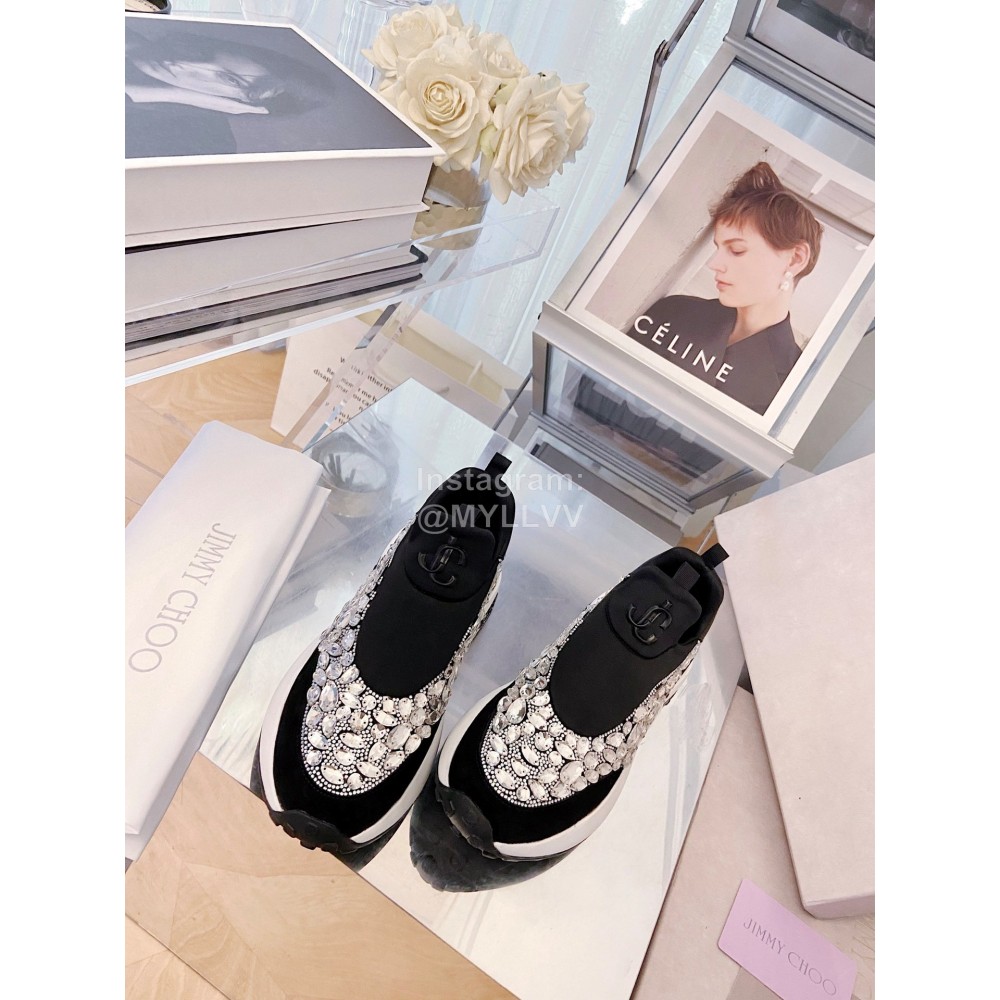 Jimmy Choo Fashion Cowhide Diamond Casual Sneakers For Women Black