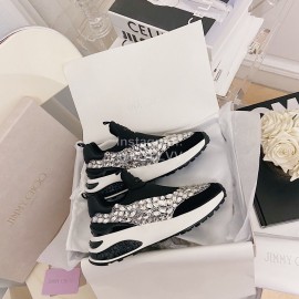 Jimmy Choo Fashion Cowhide Diamond Casual Sneakers For Women Black