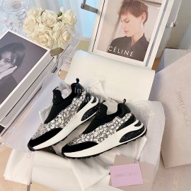 Jimmy Choo Fashion Cowhide Diamond Casual Sneakers For Women Black