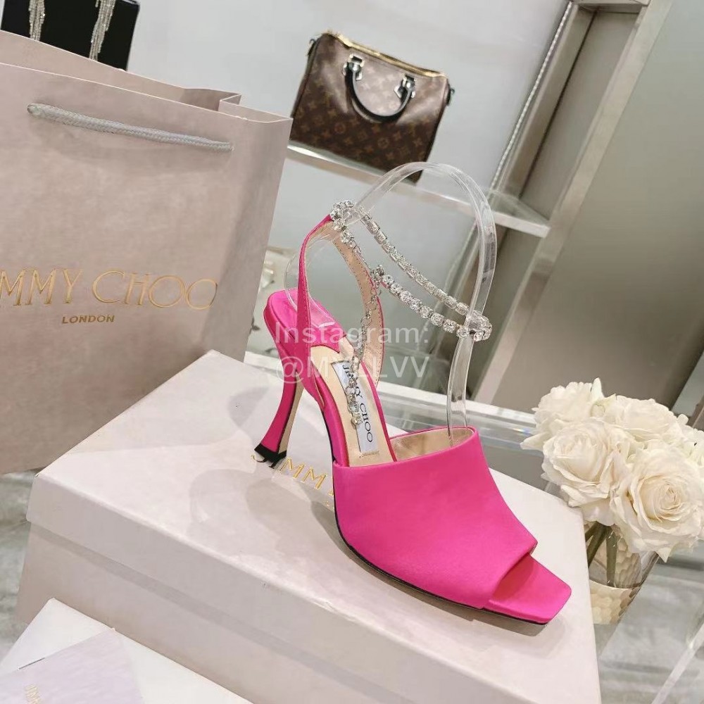 Jimmy Choo Napa Sheepskin High Heeled Sandals For Women Rose Red