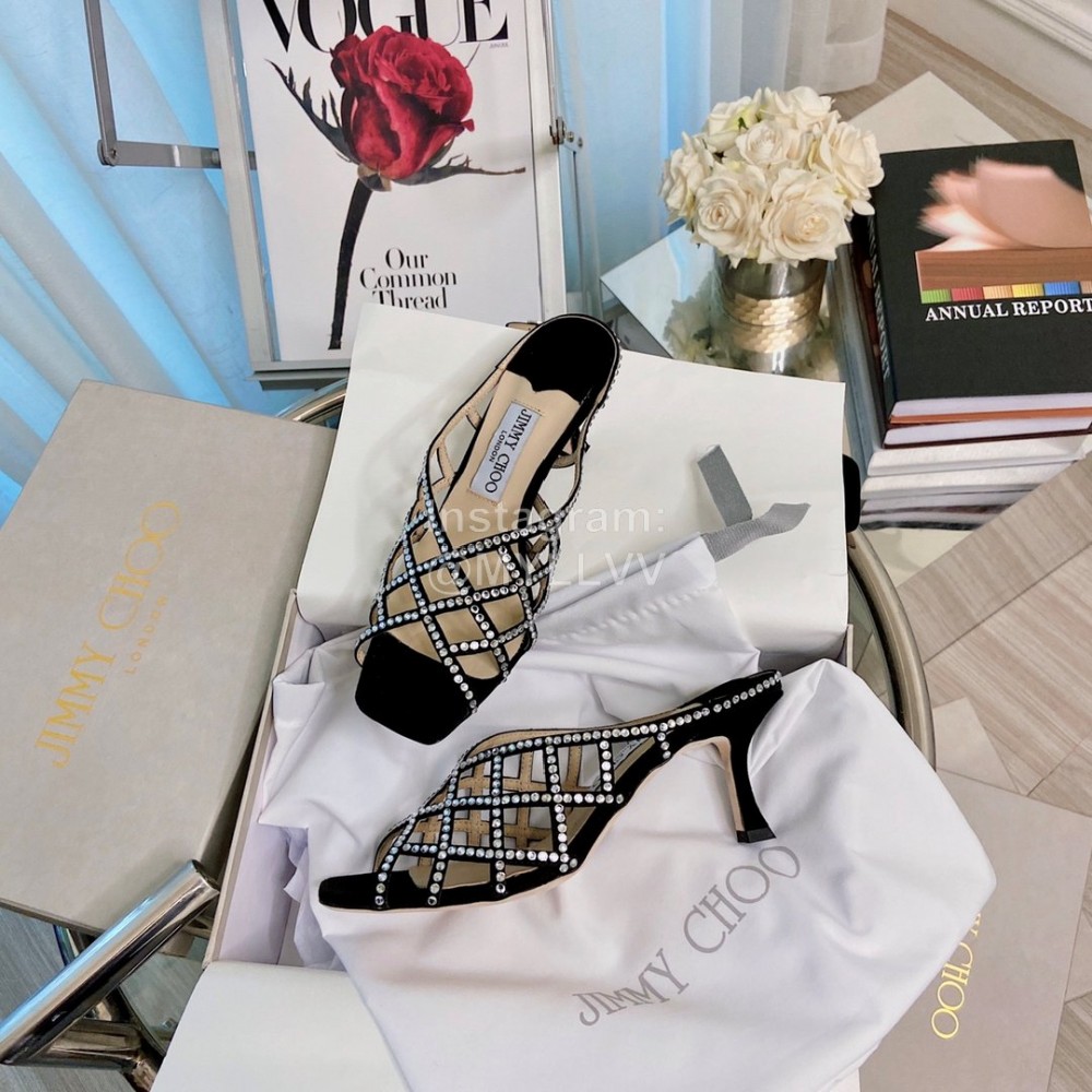 Jimmy Choo Diamond Sheepskin High Heeled Slippers For Women 