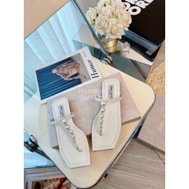 Jimmy Choo Summer Pearl Cowhide Flip Flops For Women White