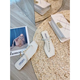 Jimmy Choo Summer Pearl Cowhide Flip Flops For Women White