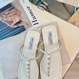 Jimmy Choo Summer Pearl Cowhide Flip Flops For Women White