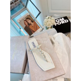 Jimmy Choo Summer Pearl Cowhide Flip Flops For Women White