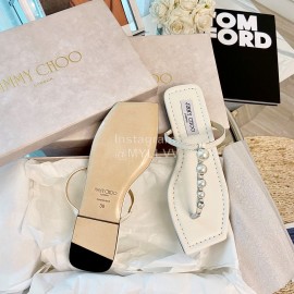 Jimmy Choo Summer Pearl Cowhide Flip Flops For Women White