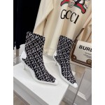 Jimmy Choo Co Branded Marine Serre Cowhide Elastic Cloth Boots