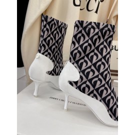 Jimmy Choo Co Branded Marine Serre Cowhide Elastic Cloth Boots