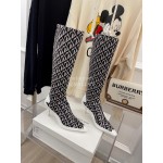 Jimmy Choo Co Branded Marine Serre Cowhide Elastic Cloth Long Boots