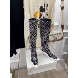 Jimmy Choo Co Branded Marine Serre Cowhide Elastic Cloth Long Boots