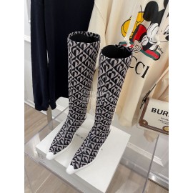 Jimmy Choo Co Branded Marine Serre Cowhide Elastic Cloth Long Boots