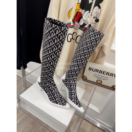 Jimmy Choo Co Branded Marine Serre Cowhide Elastic Cloth Long Boots