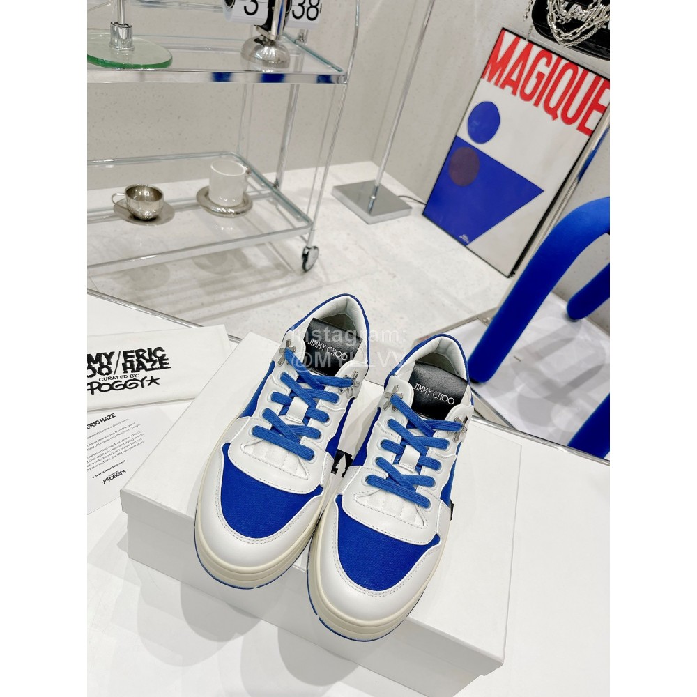 Jimmy Choo Co Branded Eric Haze Cowhide Canvas Sneakers Blue