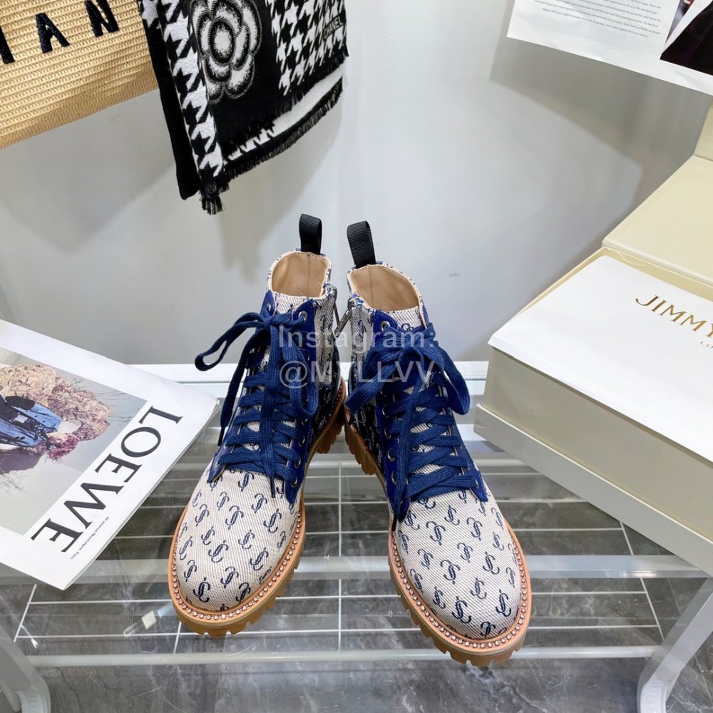 Jimmy Choo Cowhide Lace Up Short Boots For Women Blue