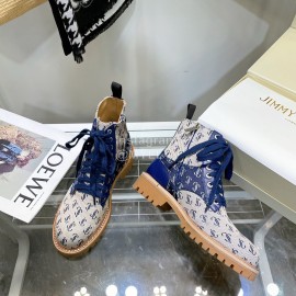 Jimmy Choo Cowhide Lace Up Short Boots For Women Blue