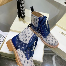 Jimmy Choo Cowhide Lace Up Short Boots For Women Blue