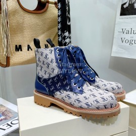 Jimmy Choo Cowhide Lace Up Short Boots For Women Blue