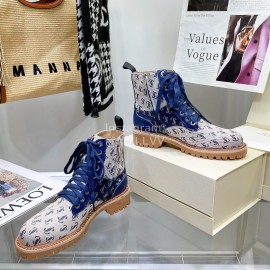 Jimmy Choo Cowhide Lace Up Short Boots For Women Blue