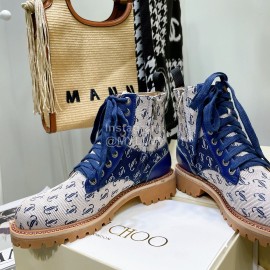 Jimmy Choo Cowhide Lace Up Short Boots For Women Blue