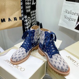 Jimmy Choo Cowhide Lace Up Short Boots For Women Blue