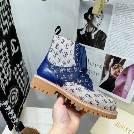 Jimmy Choo Cowhide Lace Up Short Boots For Women Blue