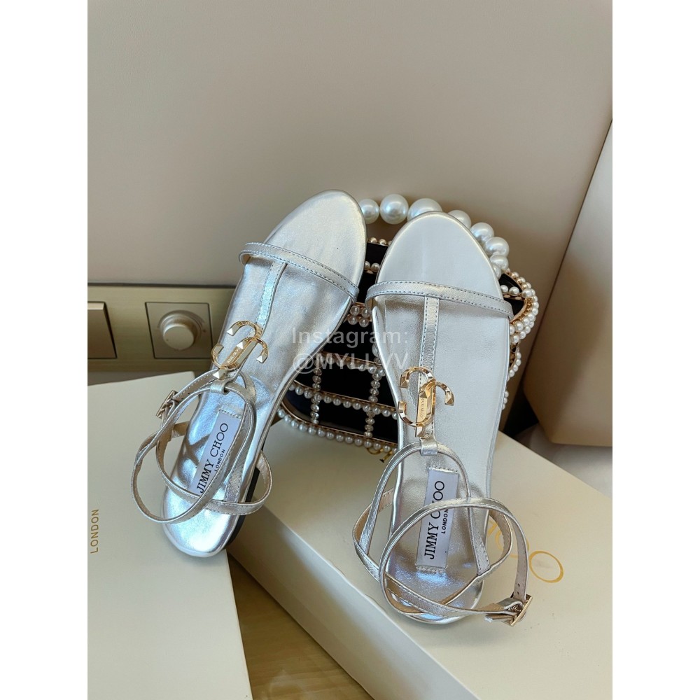 Jimmy Choo Fashion Leather Sandals For Women Silver