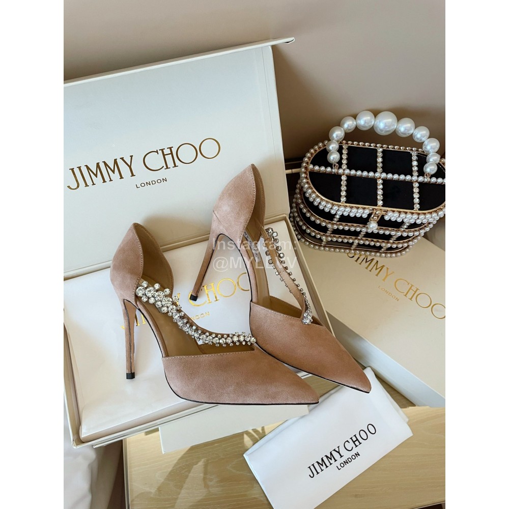 Jimmy Choo Fashion Velvet Leather Pointed High Heels For Women Apricot