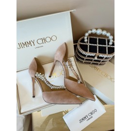 Jimmy Choo Fashion Velvet Leather Pointed High Heels For Women Apricot