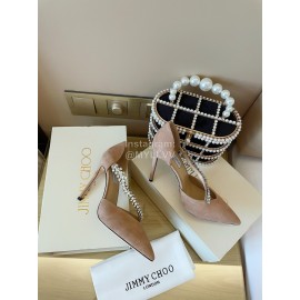 Jimmy Choo Fashion Velvet Leather Pointed High Heels For Women Apricot