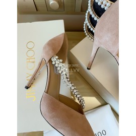 Jimmy Choo Fashion Velvet Leather Pointed High Heels For Women Apricot