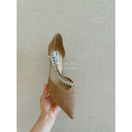 Jimmy Choo Fashion Velvet Leather Pointed High Heels For Women Apricot