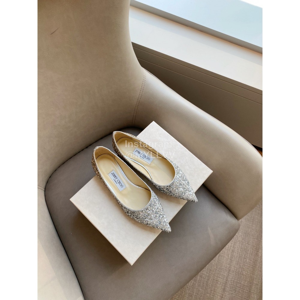 Jimmy Choo Fabric Content Pointed Flat Heels For Women Silver