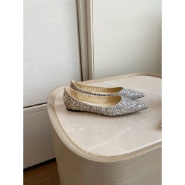 Jimmy Choo Fabric Content Pointed Flat Heels For Women Silver