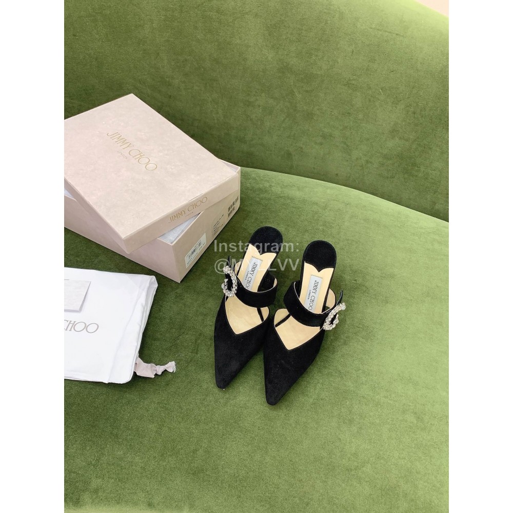 Jimmy Choo Marta Velvet High Heeled Slippers For Women Black