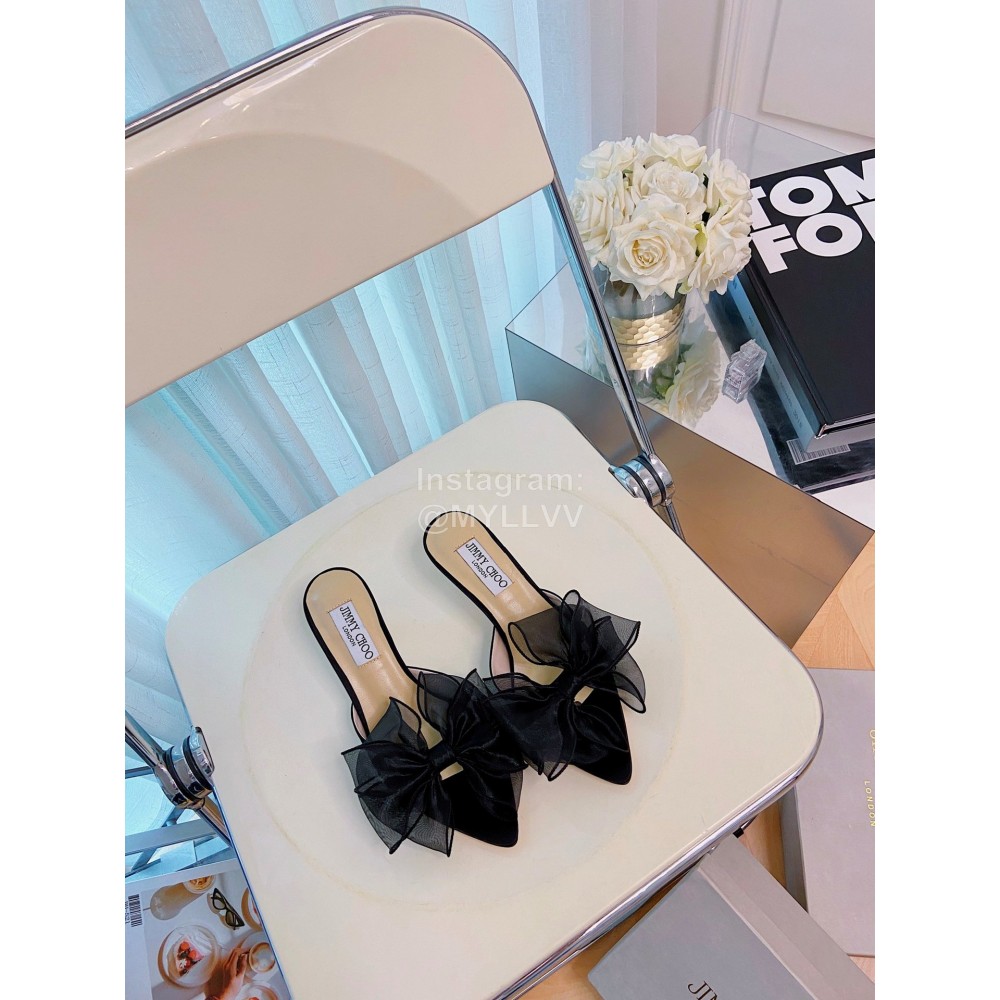 Jimmy Choo Fashion Bow High Heeled Slippers For Women Black
