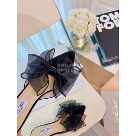 Jimmy Choo Fashion Bow High Heeled Slippers For Women Black