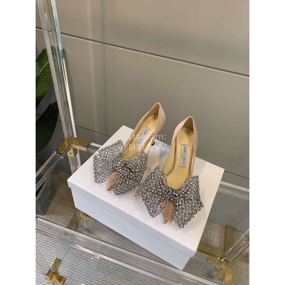 Jimmy Choo Mana Diamond Bow High Heels For Women Apricot