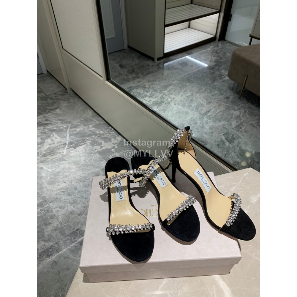 Jimmy Choo Diamond Velvet Leather Thick High Heeled Slippers For Women Black