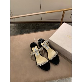 Jimmy Choo Diamond Velvet Leather Thick High Heeled Slippers For Women Black