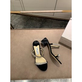 Jimmy Choo Diamond Velvet Leather Thick High Heeled Slippers For Women Black