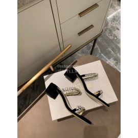 Jimmy Choo Diamond Velvet Leather Thick High Heeled Slippers For Women Black