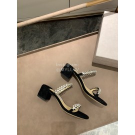 Jimmy Choo Diamond Velvet Leather Thick High Heeled Slippers For Women Black