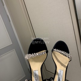 Jimmy Choo Diamond Velvet Leather Thick High Heeled Slippers For Women Black