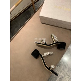 Jimmy Choo Diamond Velvet Leather Thick High Heeled Slippers For Women Black