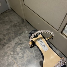 Jimmy Choo Diamond Velvet Leather Thick High Heeled Slippers For Women Black