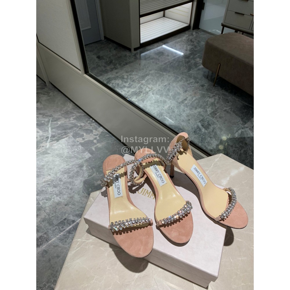 Jimmy Choo Diamond Velvet Leather Thick High Heeled Slippers For Women Apricot