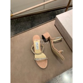 Jimmy Choo Diamond Velvet Leather Thick High Heeled Slippers For Women Apricot